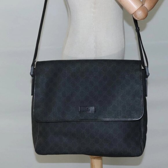 GUCCI GG Supreme Shoulder Bag PVC Black Silver - Picture 1 of 16